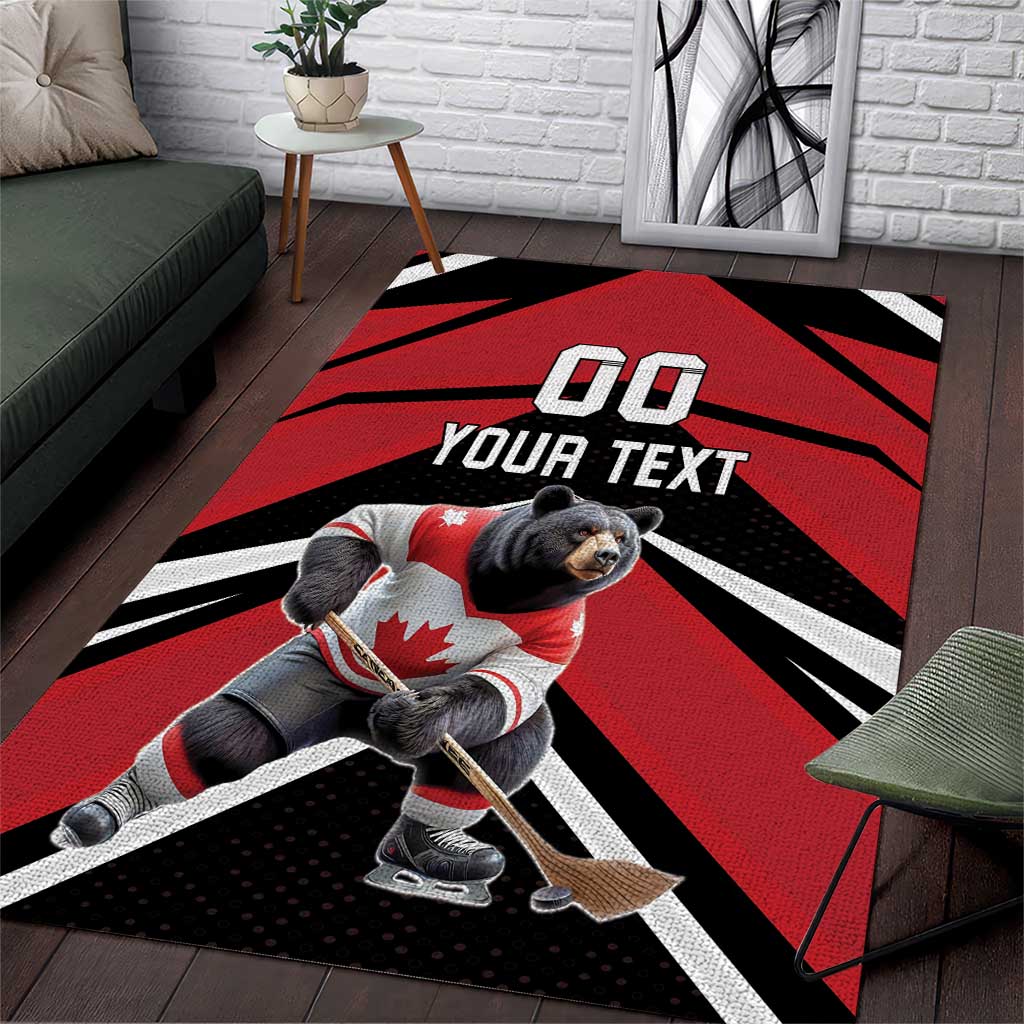 Custom Canada Hockey Area Rug Black Bear Playing Ice Hockey