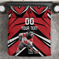 Custom Canada Hockey Bedding Set Black Bear Playing Ice Hockey