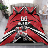 Custom Canada Hockey Bedding Set Black Bear Playing Ice Hockey