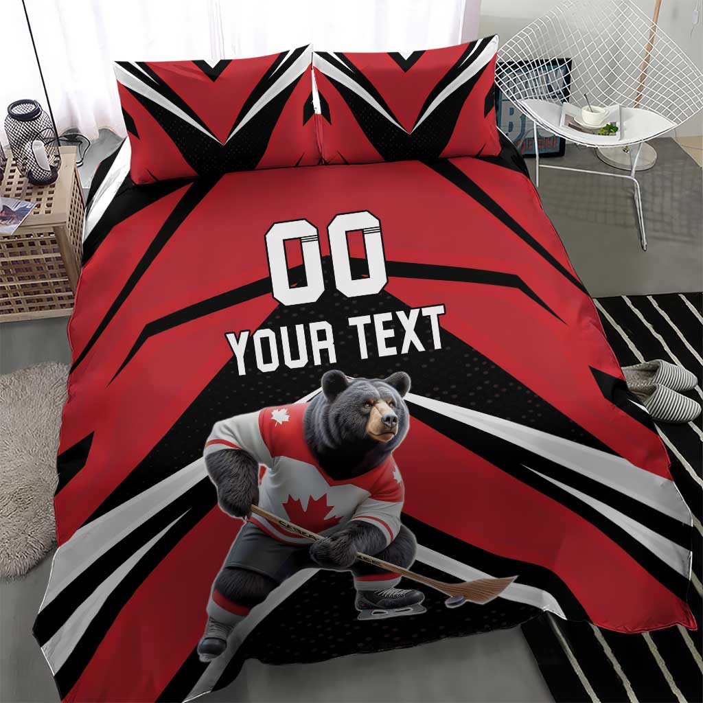 Custom Canada Hockey Bedding Set Black Bear Playing Ice Hockey