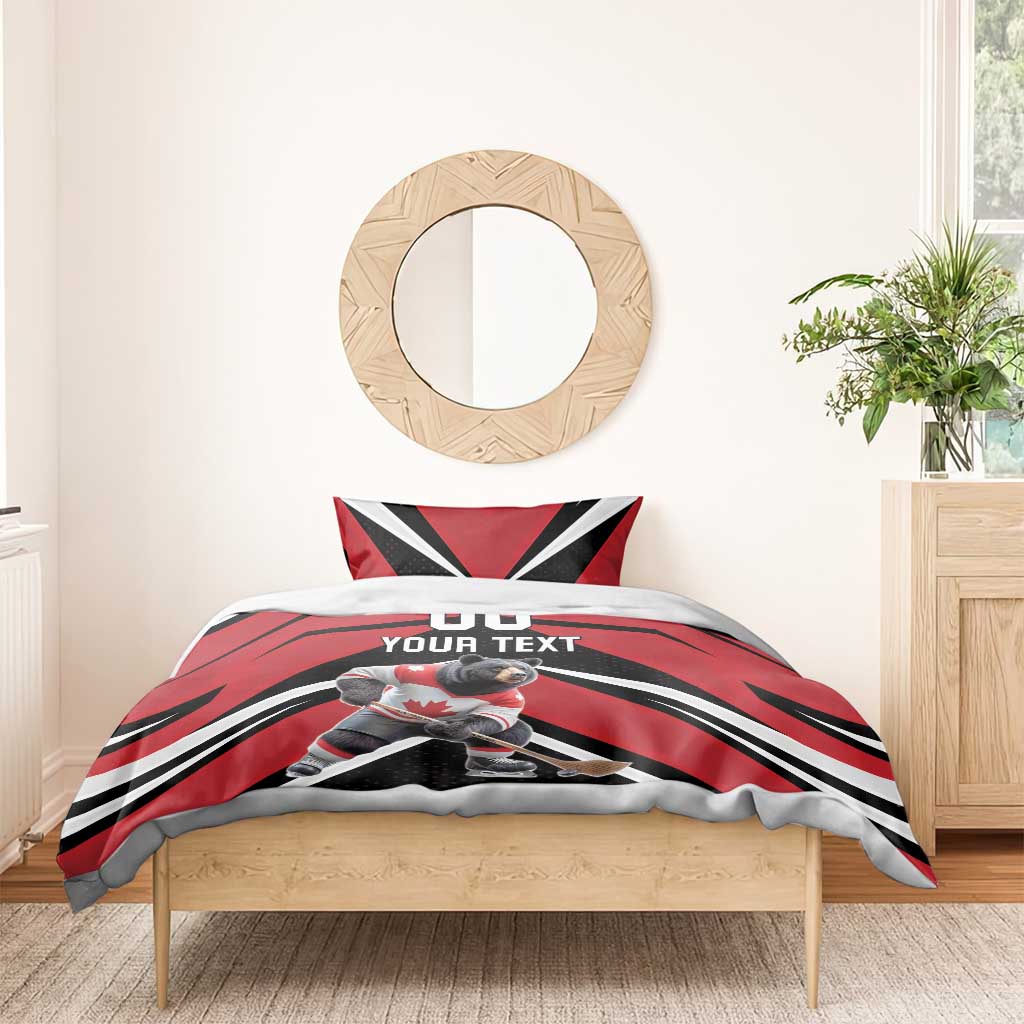 Custom Canada Hockey Bedding Set Black Bear Playing Ice Hockey