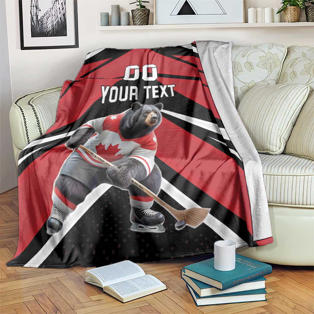 Custom Canada Hockey Blanket Black Bear Playing Ice Hockey