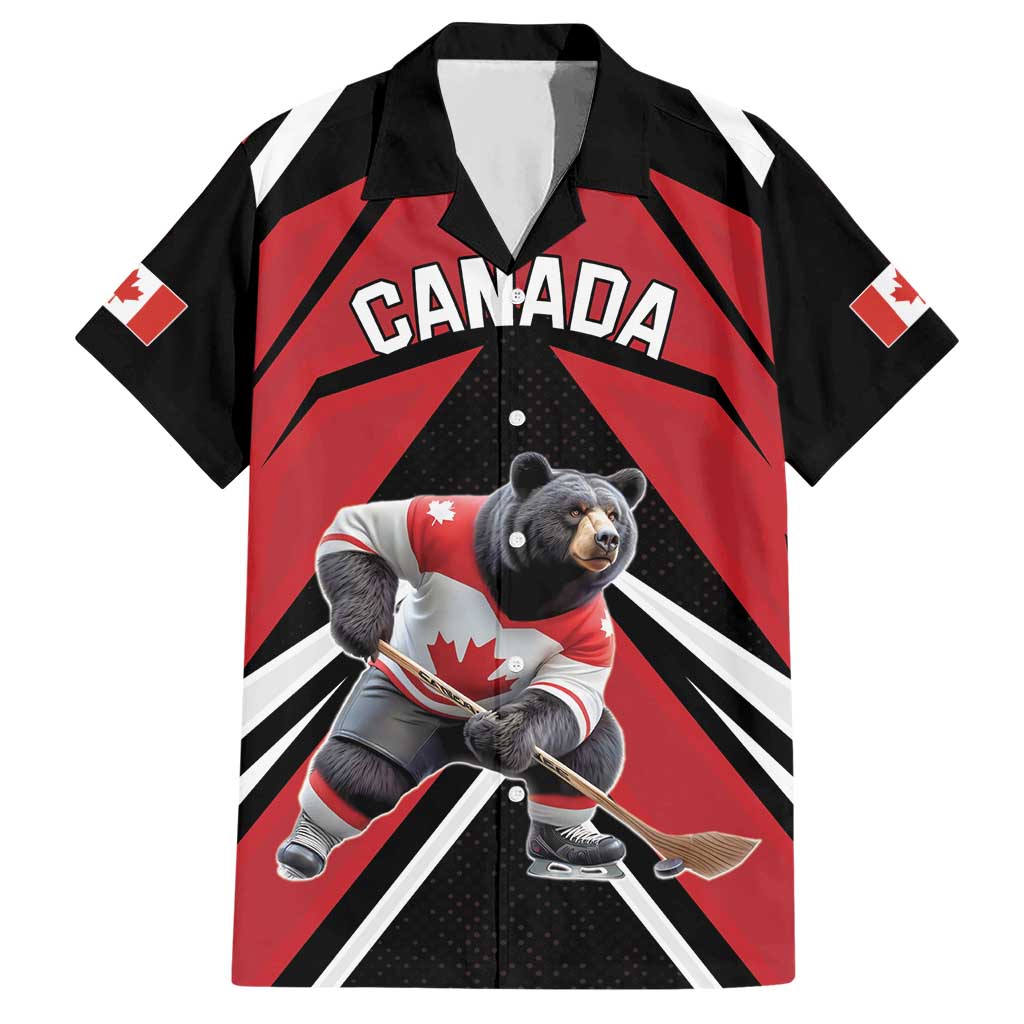 Custom Canada Hockey Hawaiian Shirt Black Bear Playing Ice Hockey