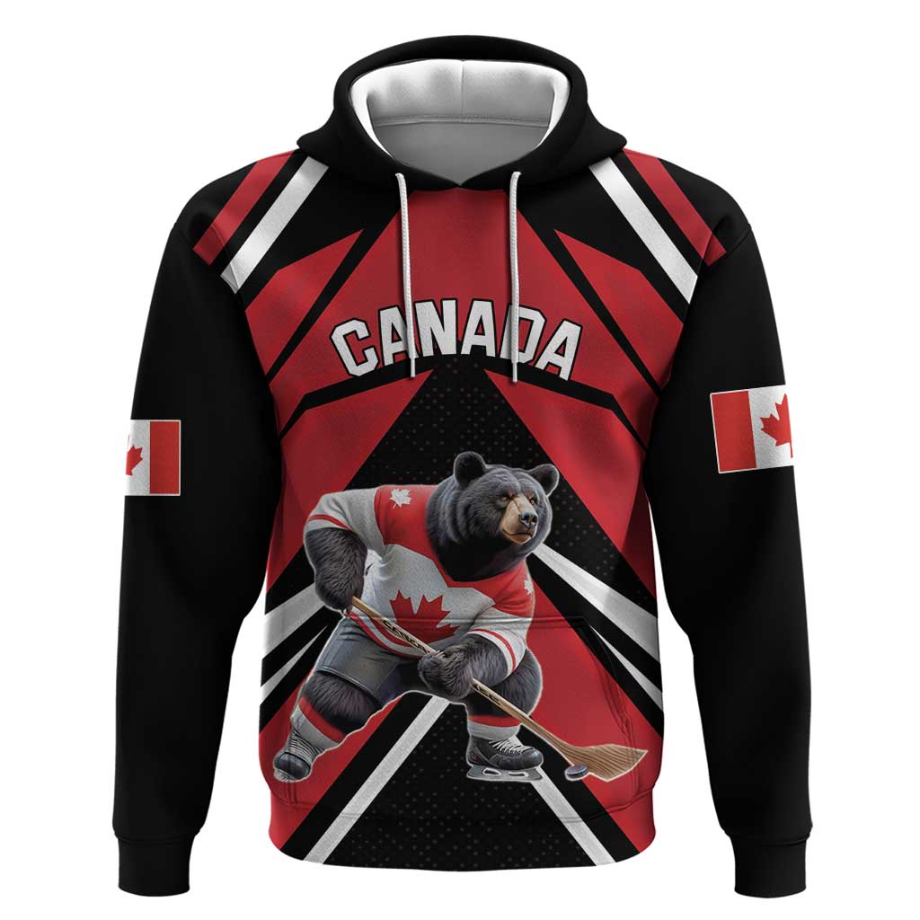 Custom Canada Hockey Hoodie Black Bear Playing Ice Hockey