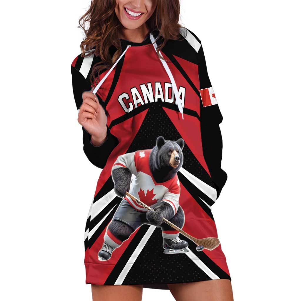 Custom Canada Hockey Hoodie Dress Black Bear Playing Ice Hockey