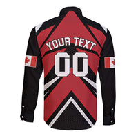 Long-sleeve button hockey shirt, red and black back with YOUR TEXT and large number 00