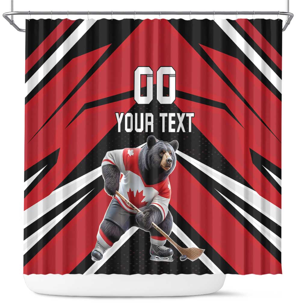 Custom Canada Hockey Shower Curtain Black Bear Playing Ice Hockey