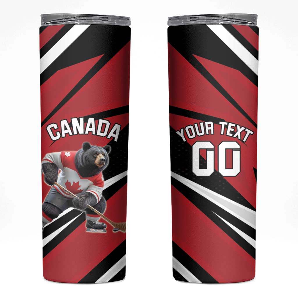 Custom Canada Hockey Skinny Tumbler Black Bear Playing Ice Hockey