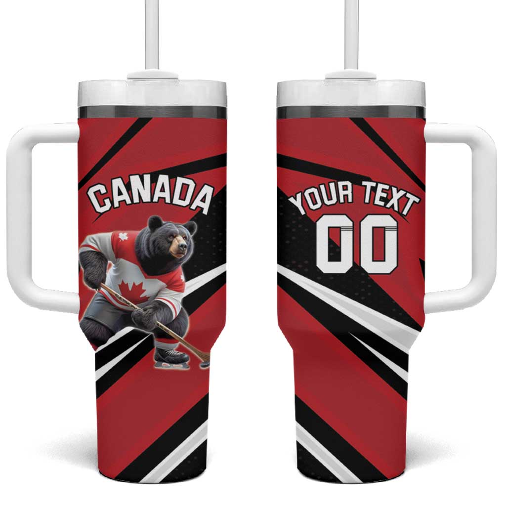 Custom Canada Hockey Tumbler With Handle Black Bear Playing Ice Hockey