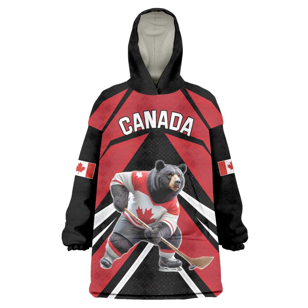 Custom Canada Hockey Wearable Blanket Hoodie Black Bear Playing Ice Hockey