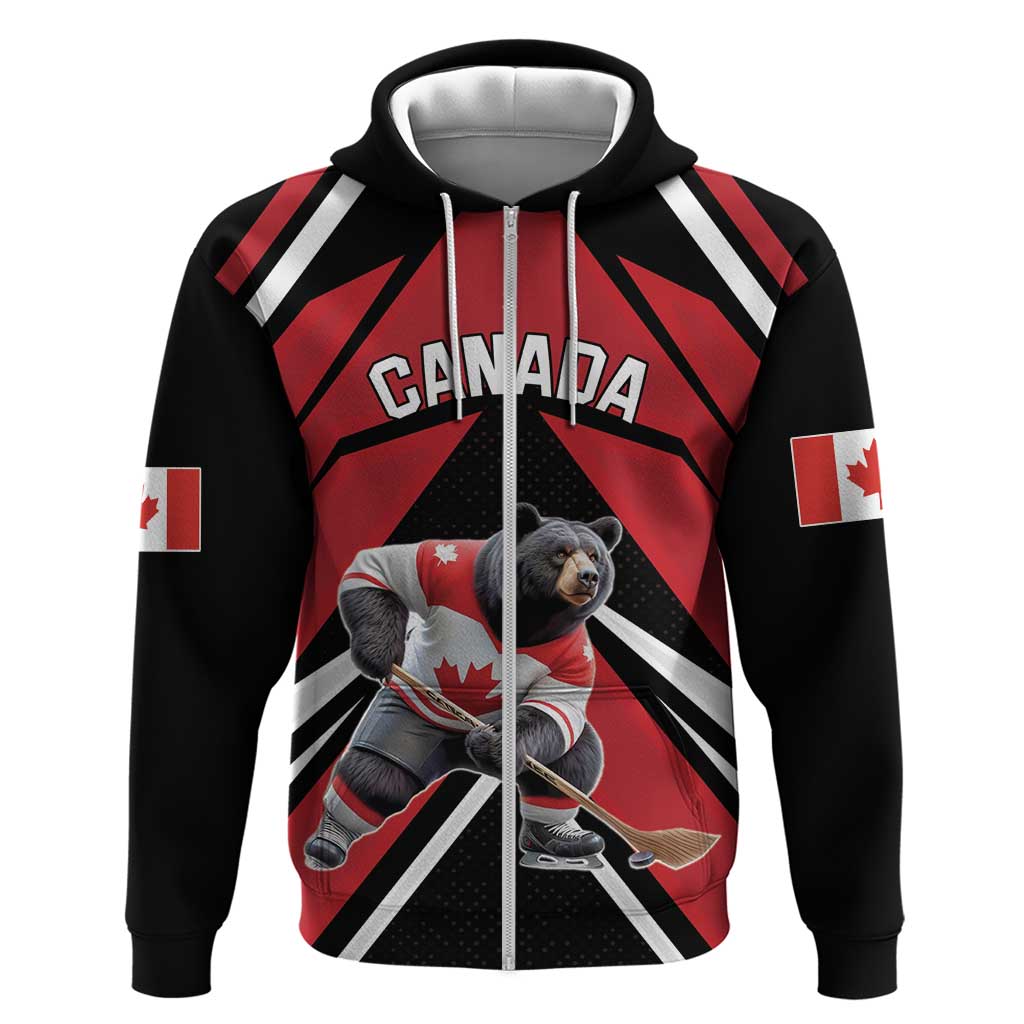 Custom Canada Hockey Zip Hoodie Black Bear Playing Ice Hockey