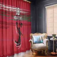 Red basketball window curtain with number 18 and hoop silhouette in room