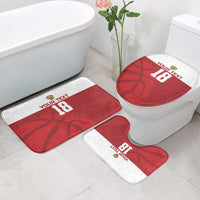 Red basketball bathroom mats set with toilet lid cover, number 18 design