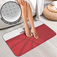 Red basketball bath mat with anti-slip grip, number 18 design