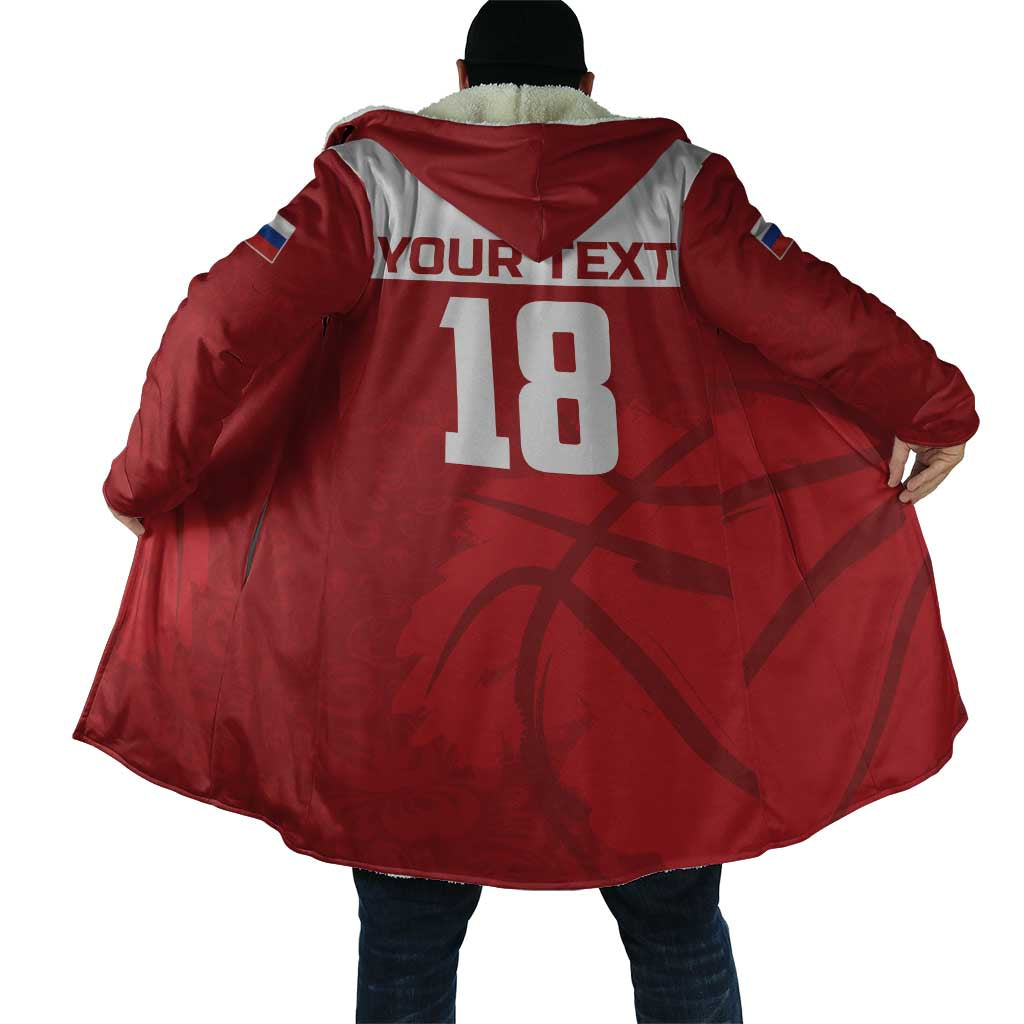 Red hooded basketball cloak with sleeves, number 18 and Your Text on back