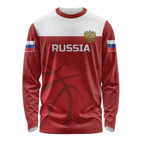 Russia long sleeve basketball shirt, red and white with crest and RUSSIA text