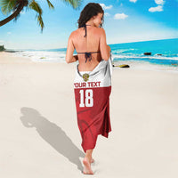 Custom basketball sarong, red and white with number 18 from a back view