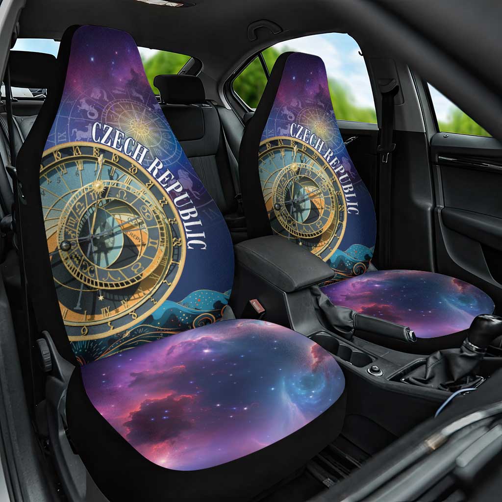 Czech Republic Astronomical Clock Car Seat Cover Zodiac Signs In Space - Wonder Print Shop