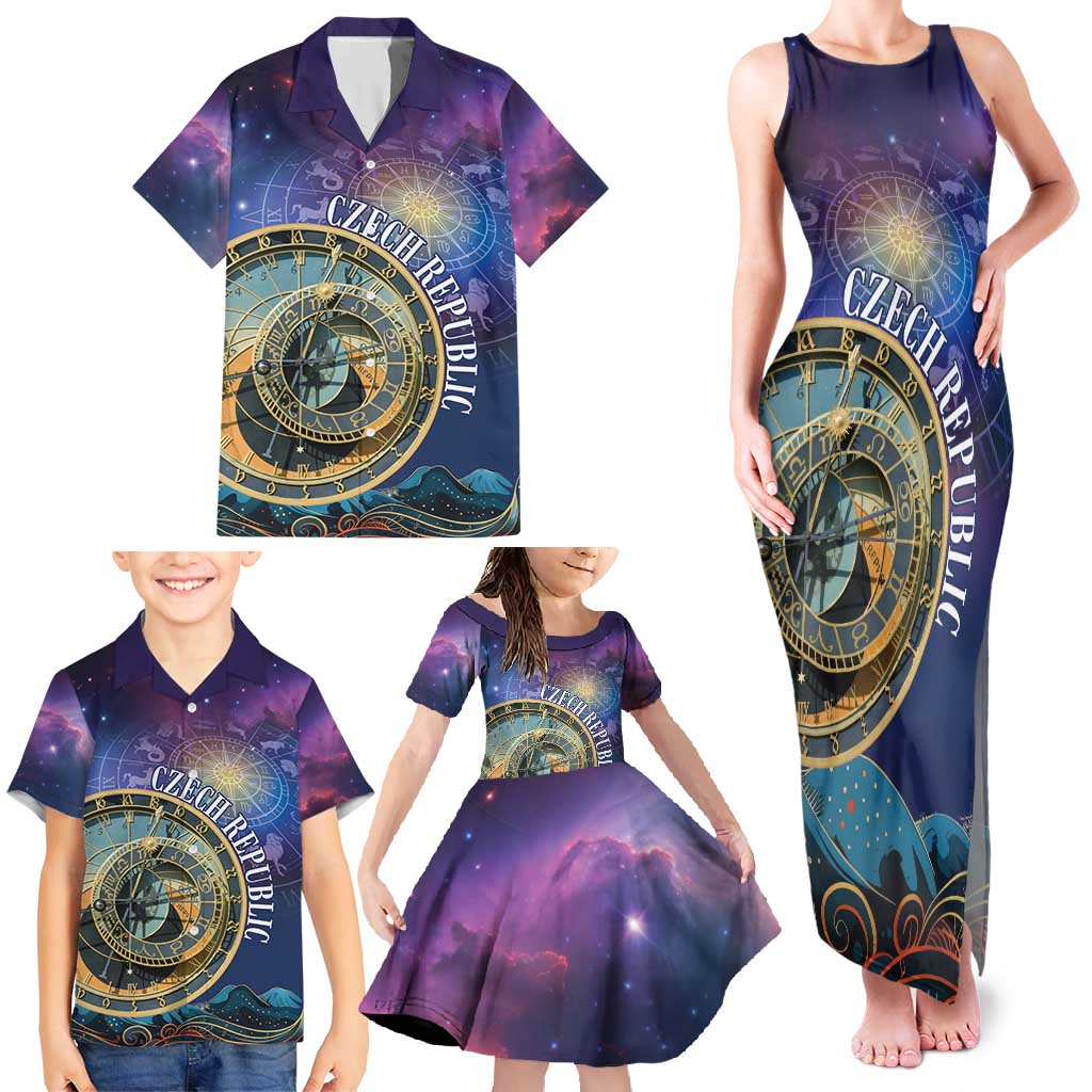 Czech Republic Astronomical Clock Family Matching Tank Maxi Dress and Hawaiian Shirt Zodiac Signs In Space - Wonder Print Shop