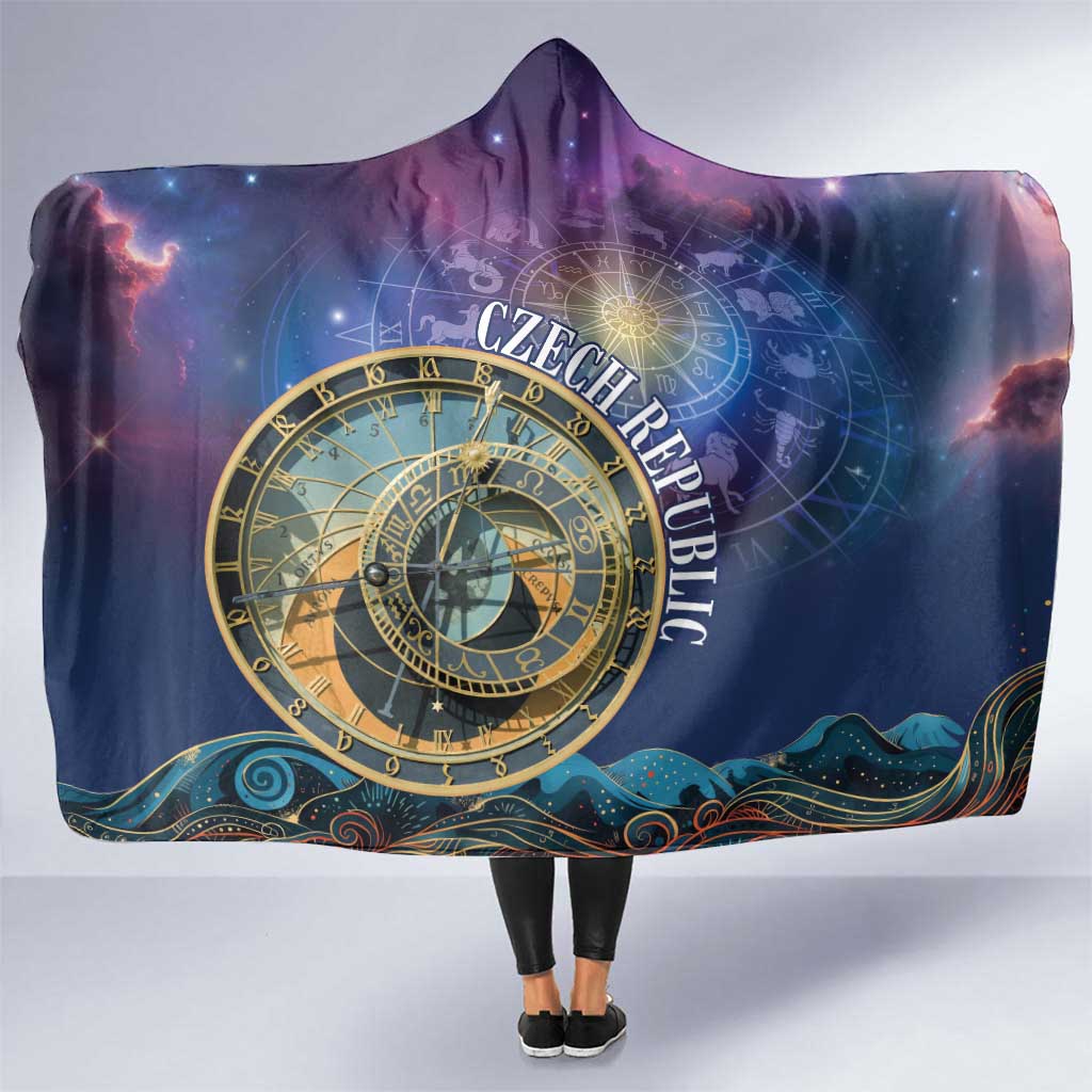 Czech Republic Astronomical Clock Hooded Blanket Zodiac Signs In Space