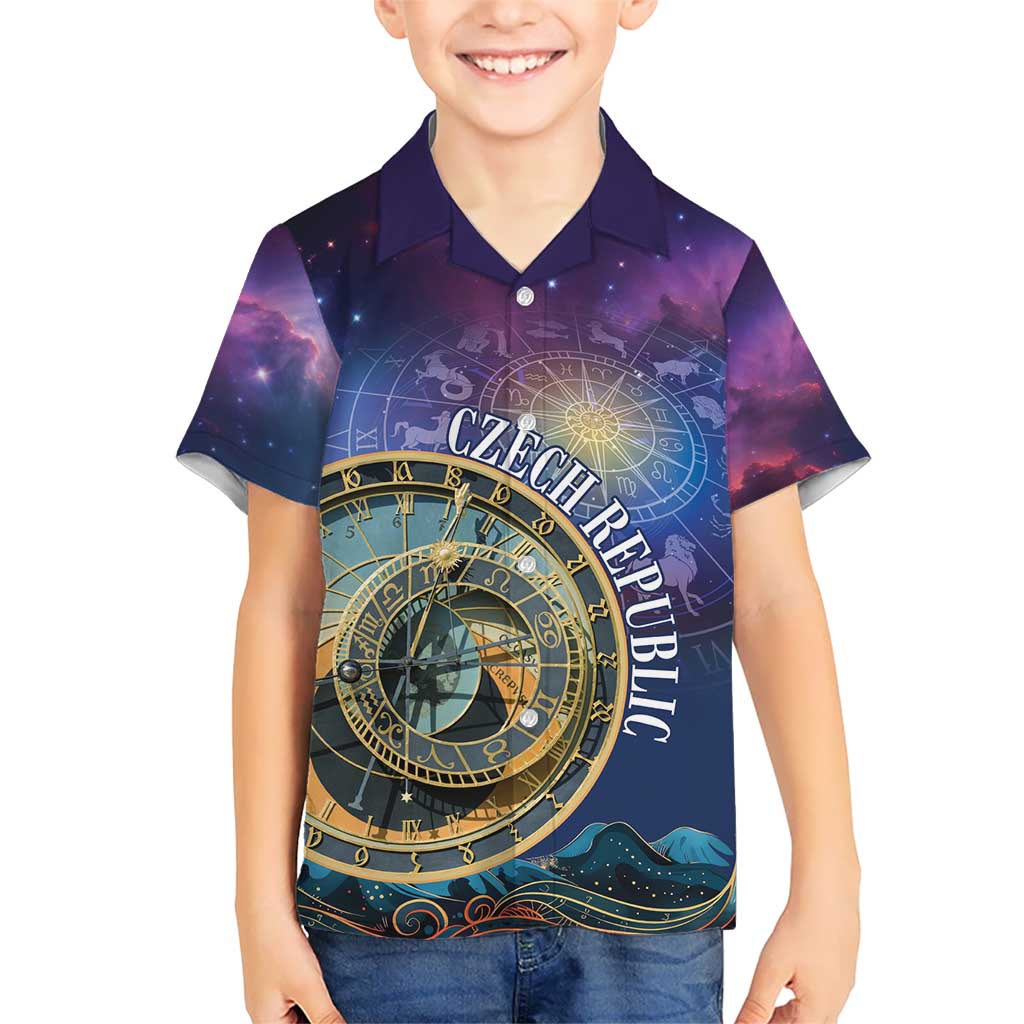 Czech Republic Astronomical Clock Kid Hawaiian Shirt Zodiac Signs In Space - Wonder Print Shop