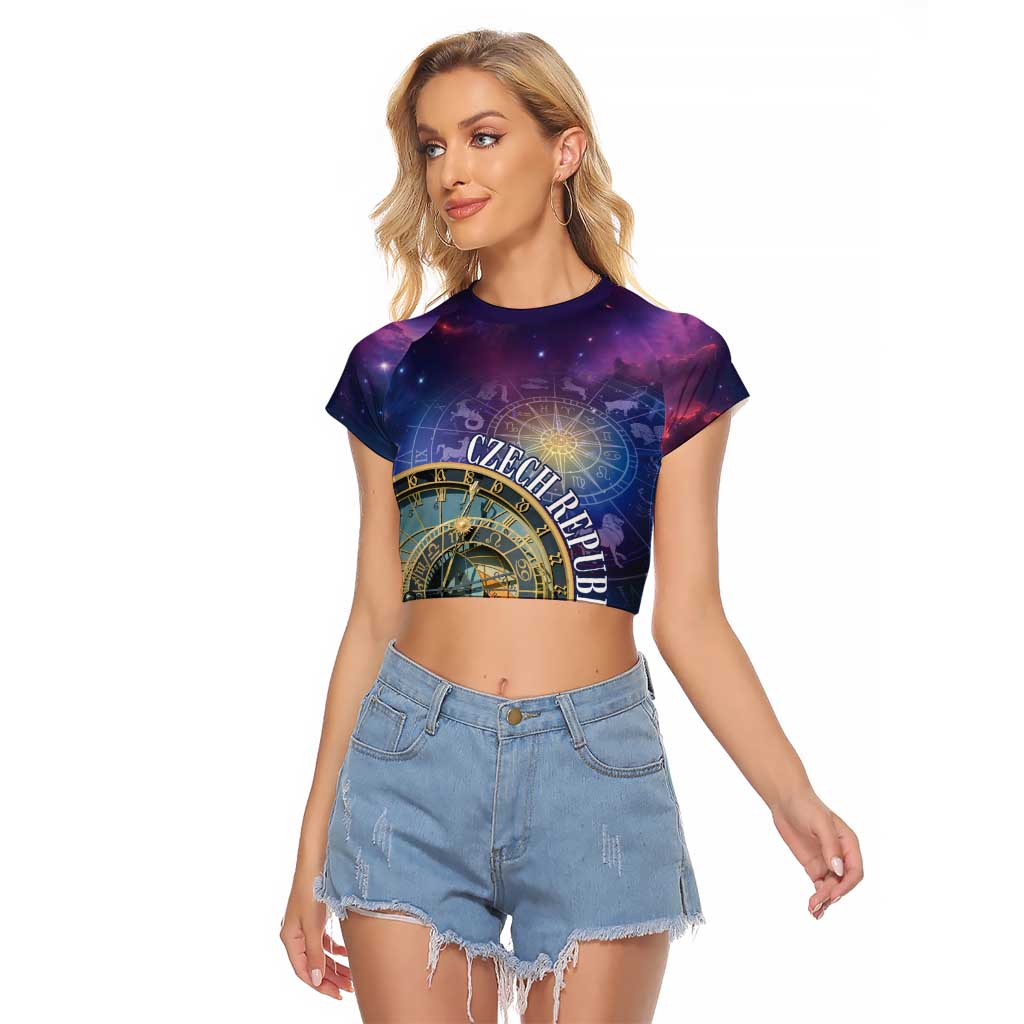 Czech Republic Astronomical Clock Raglan Cropped T Shirt Zodiac Signs In Space - Wonder Print Shop