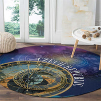 Purple round astronomical clock rug with gold zodiac ring and Czech Republic lettering