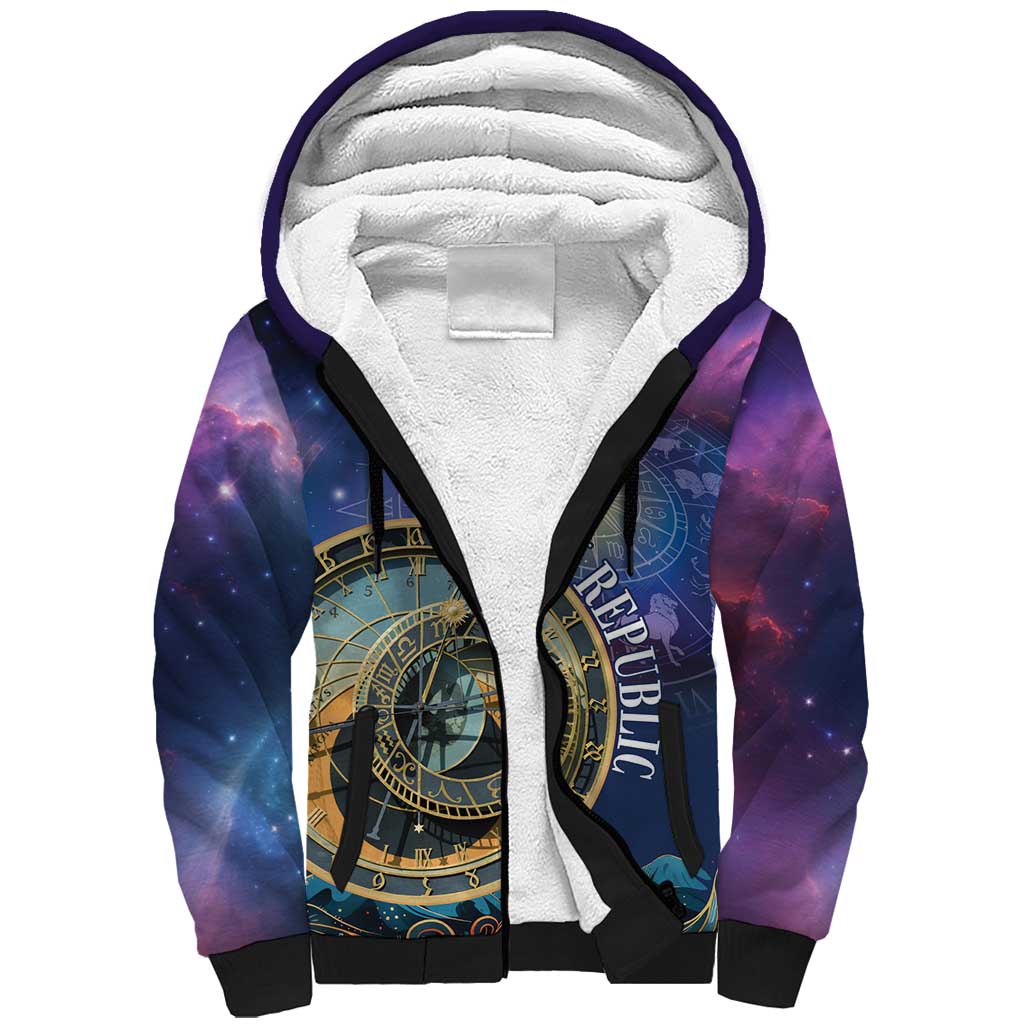 Czech Republic Astronomical Clock Sherpa Hoodie Zodiac Signs In Space - Wonder Print Shop