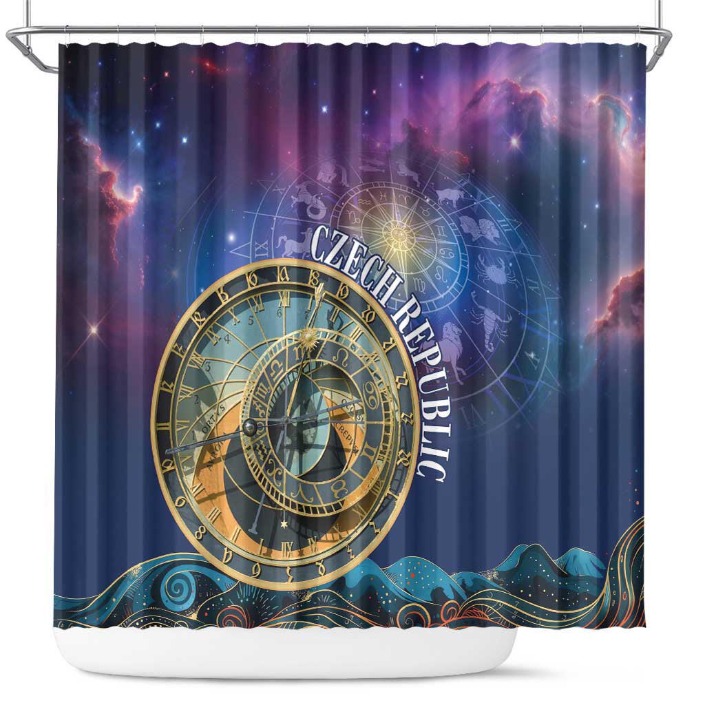 Czech Republic Astronomical Clock Shower Curtain Zodiac Signs In Space