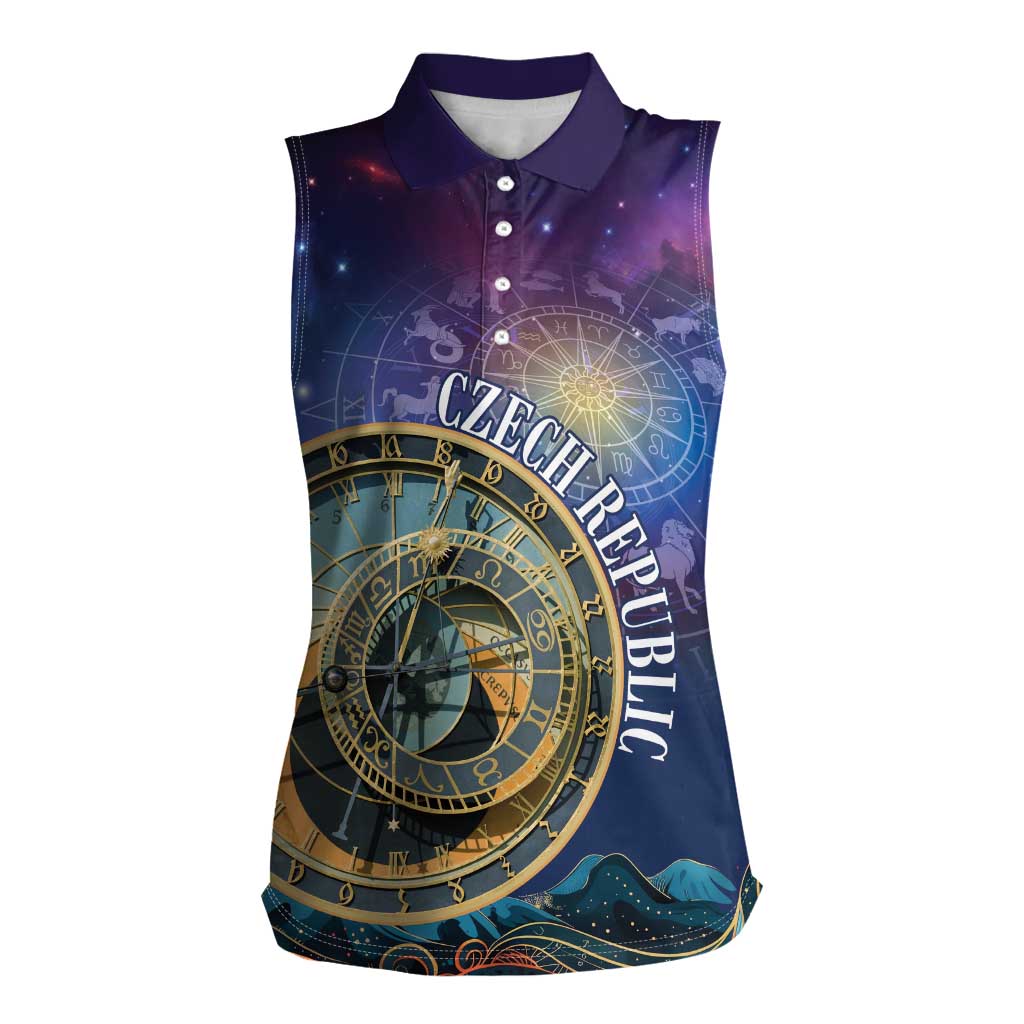 Czech Republic Astronomical Clock Women Sleeveless Polo Shirt Zodiac Signs In Space - Wonder Print Shop