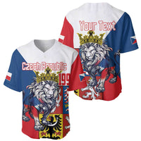 Baseball jersey with lion crest; front says Czech Republic, back says “Your Text”