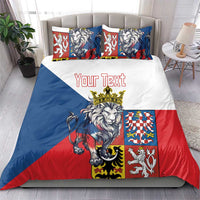 Personalized bedding set with lion crest duvet and matching pillowcases, “Your Text” text.