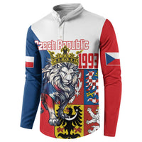 Zip-up sweatshirt with lion-and-crown graphic and '1993' text, red/blue panels