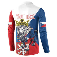 Zip-up sweatshirt back with 'Your Text' and lion-and-crown graphic, red/blue