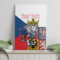 Personalized canvas wall art on shelf: lion crest with Czech flag panels and 'Your Text'