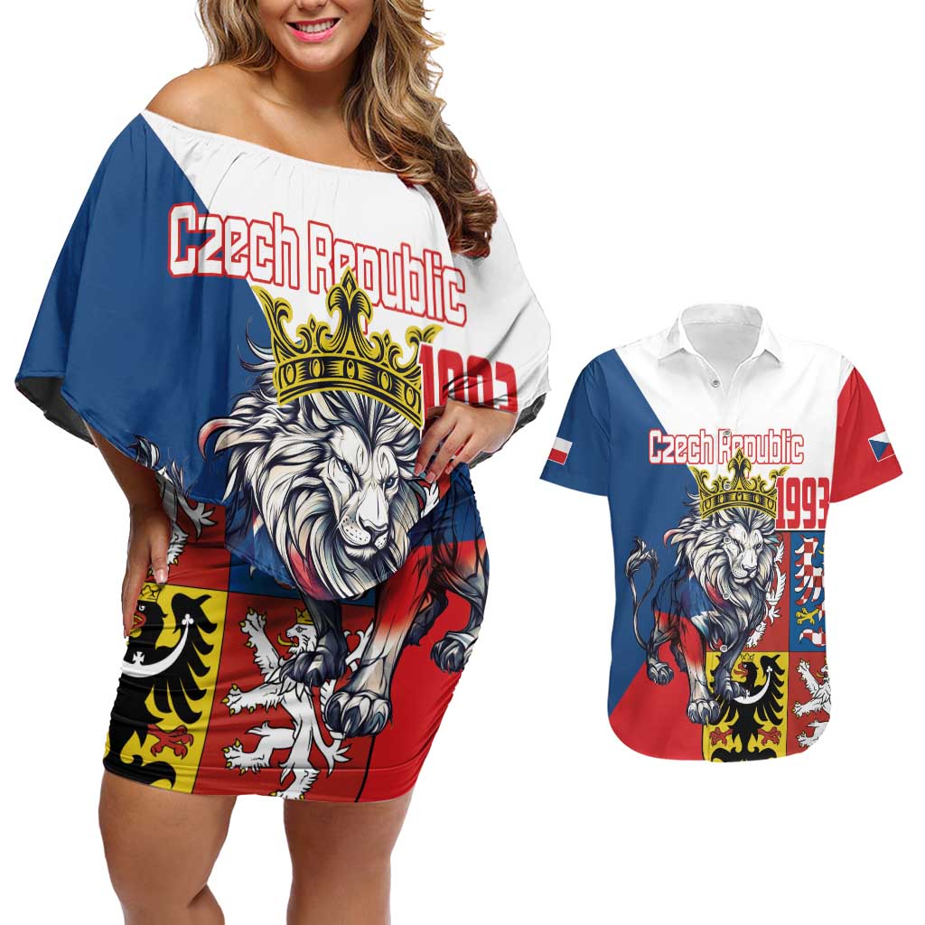 Personalized Czech Republic Restoration Day Couples Matching Off Shoulder Short Dress and Hawaiian Shirt Double-Tailed Lion Truth Prevails - Wonder Print Shop