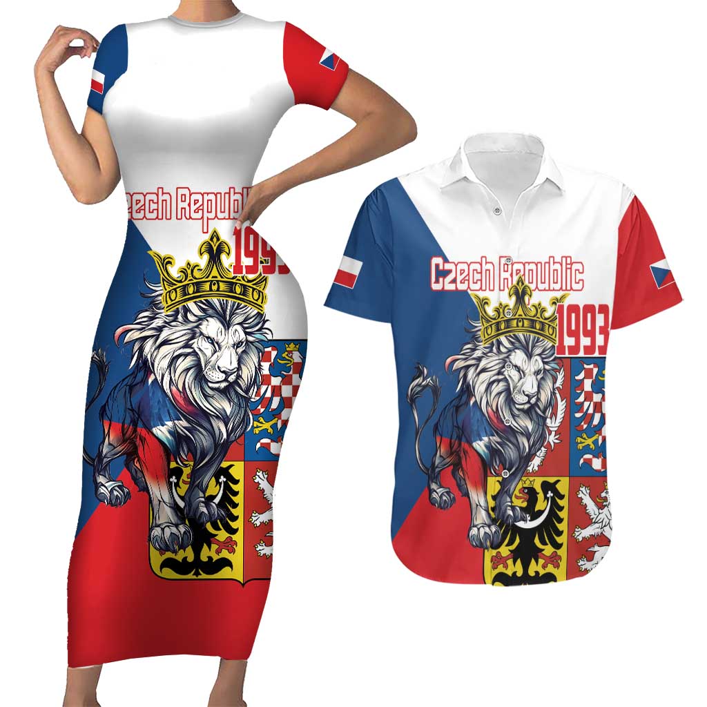 Personalized Czech Republic Restoration Day Couples Matching Short Sleeve Bodycon Dress and Hawaiian Shirt Double-Tailed Lion Truth Prevails - Wonder Print Shop