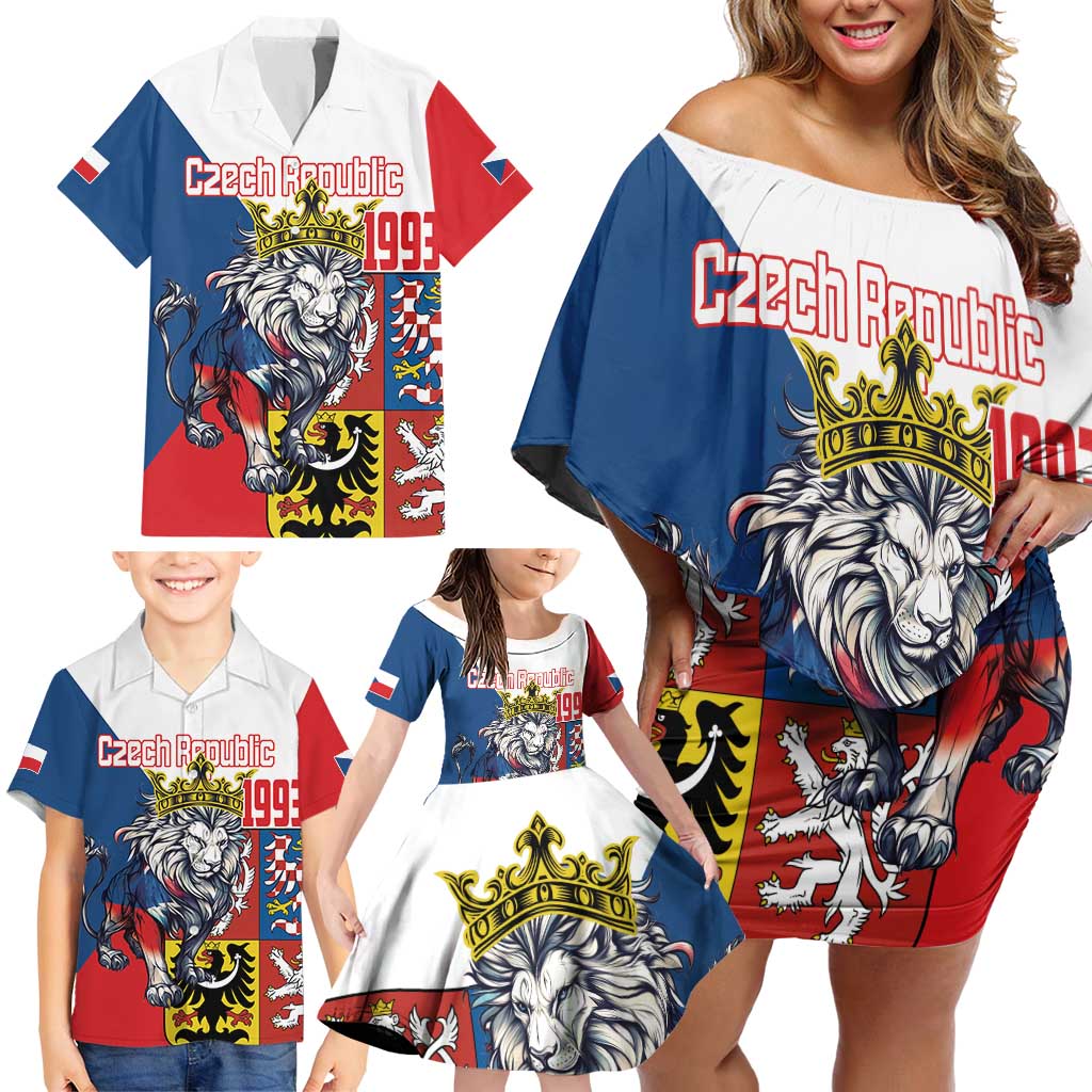 Personalized Czech Republic Restoration Day Family Matching Off Shoulder Short Dress and Hawaiian Shirt Double-Tailed Lion Truth Prevails - Wonder Print Shop