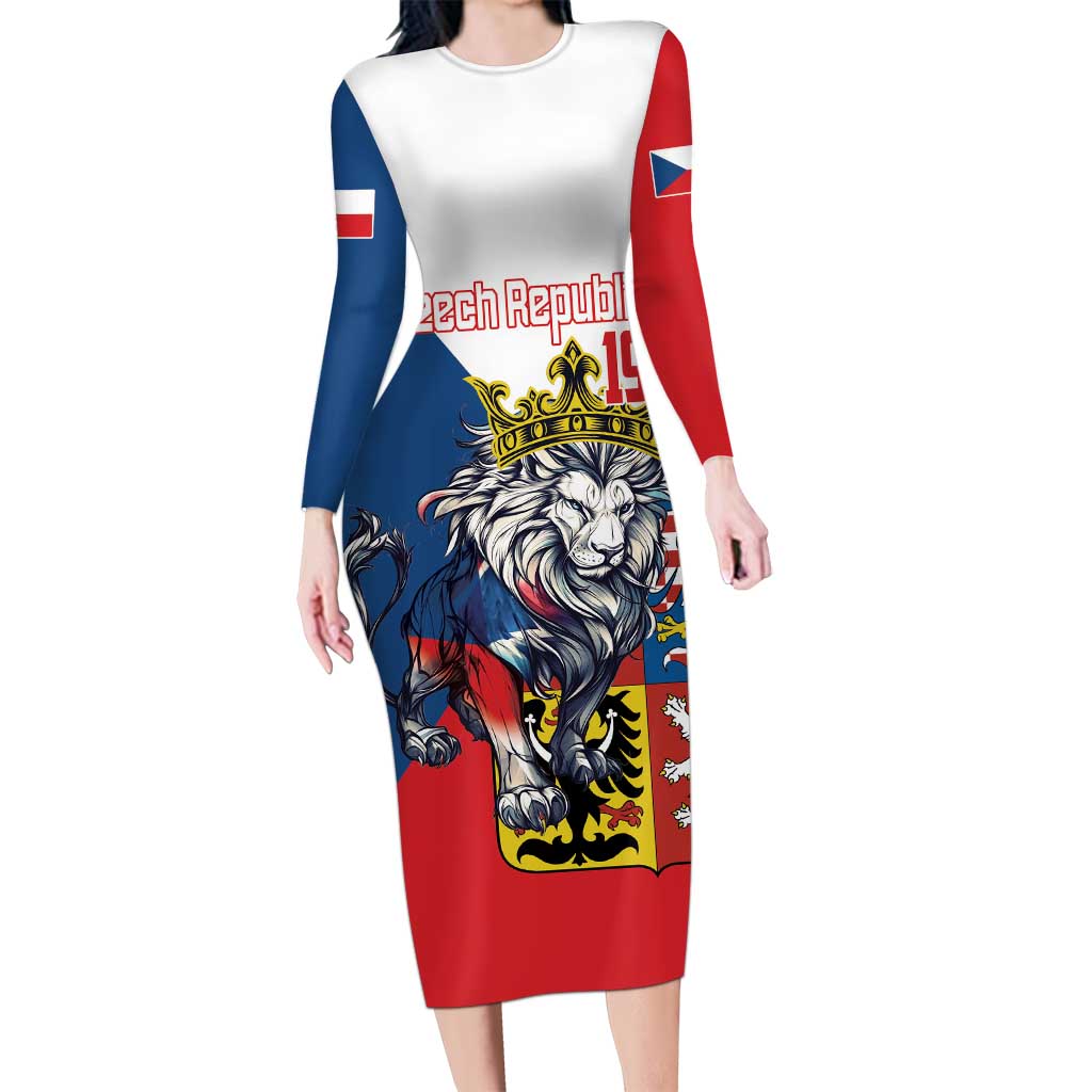 Personalized Czech Republic Restoration Day Long Sleeve Bodycon Dress Double-Tailed Lion Truth Prevails - Wonder Print Shop