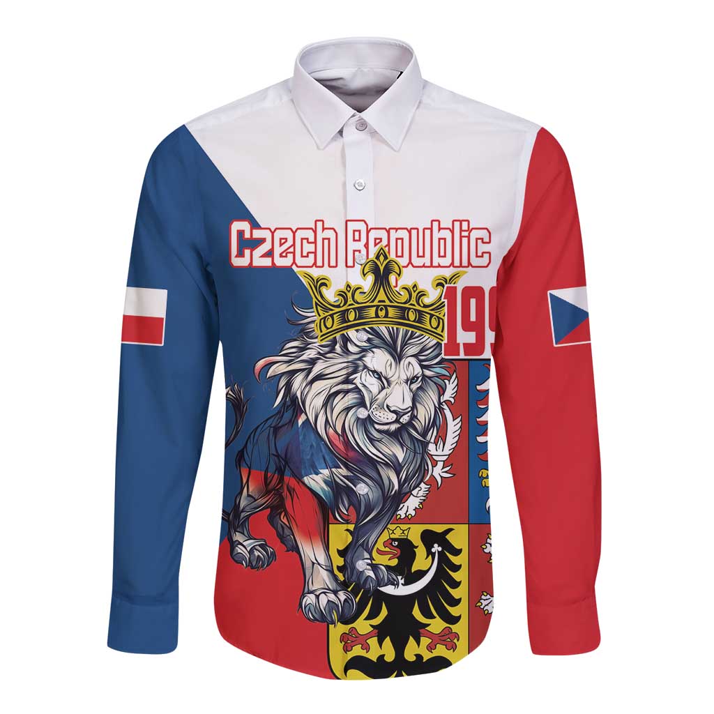 Long-sleeve button shirt with red/blue/white panels and Czech Republic 1919 lion graphic