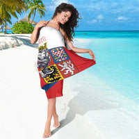 Personalized flag-style sarong, lion crest artwork with blue/white/red layout