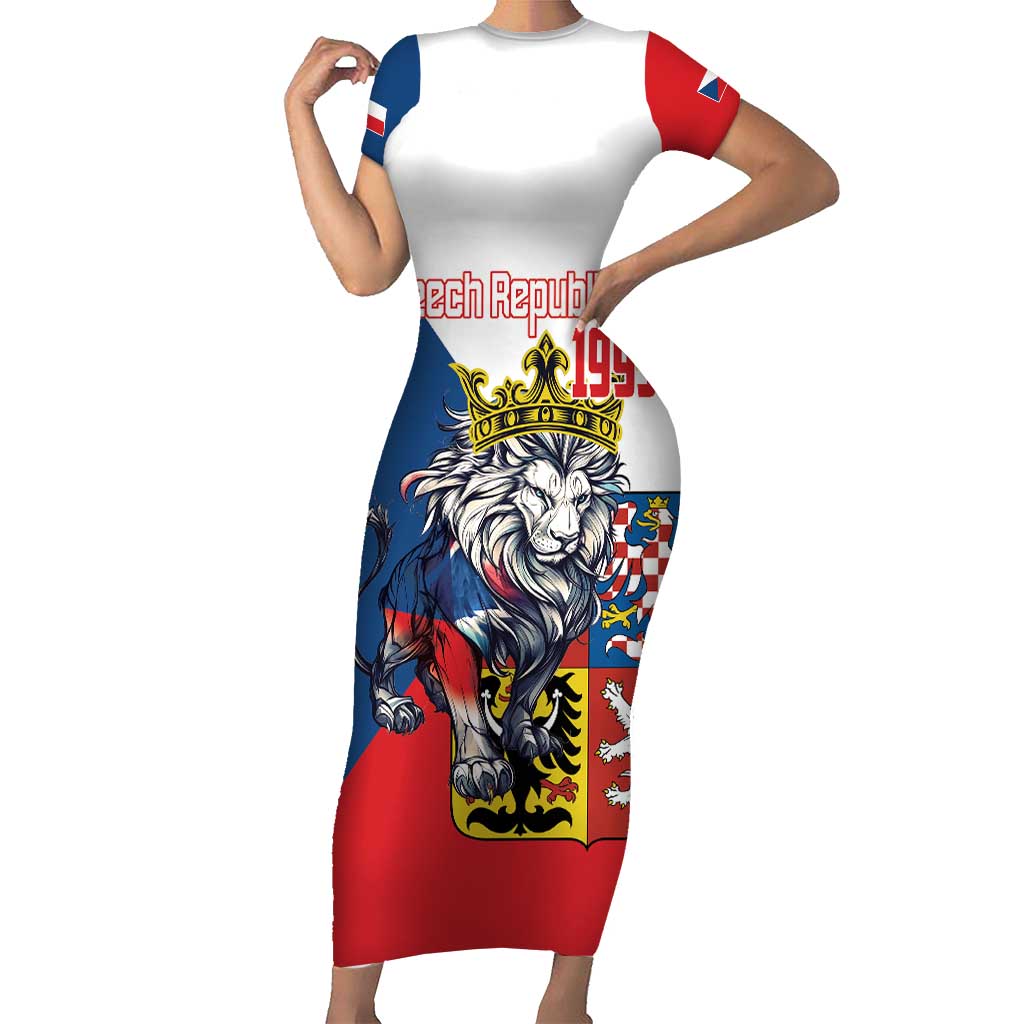 Personalized Czech Republic Restoration Day Short Sleeve Bodycon Dress Double-Tailed Lion Truth Prevails - Wonder Print Shop