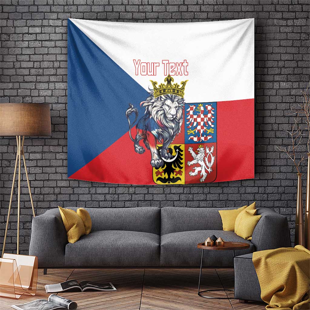 Personalized Czech Republic tapestry with blue, white, red flag and lion crest, Your Text