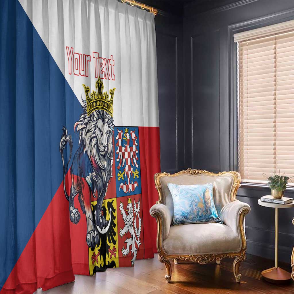 Window curtain set with Czech lion crest artwork and custom red text; blue, white, and red panels