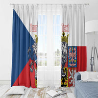 Window curtain with Czech flag-inspired design, crowned lion graphic, and custom red text