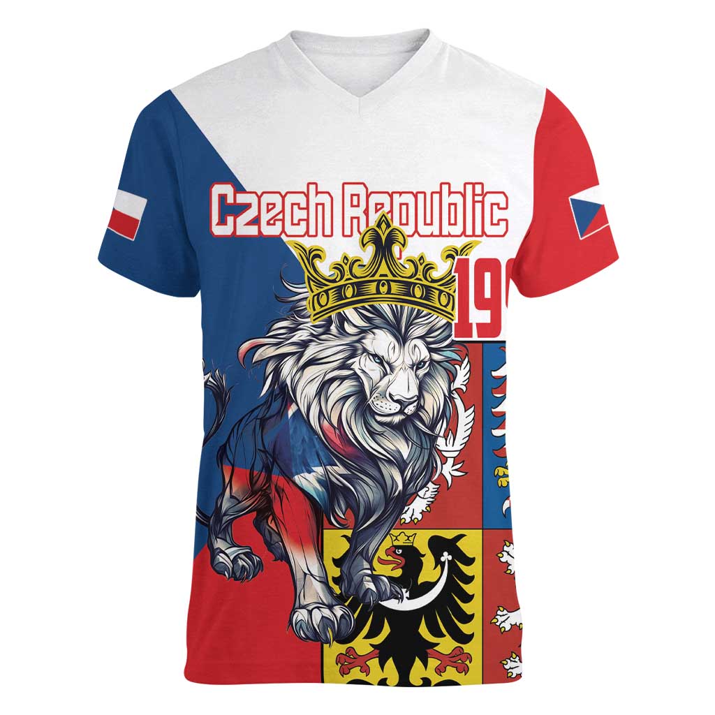 Personalized Czech Republic Restoration Day Women V-Neck T-Shirt Double-Tailed Lion Truth Prevails - Wonder Print Shop