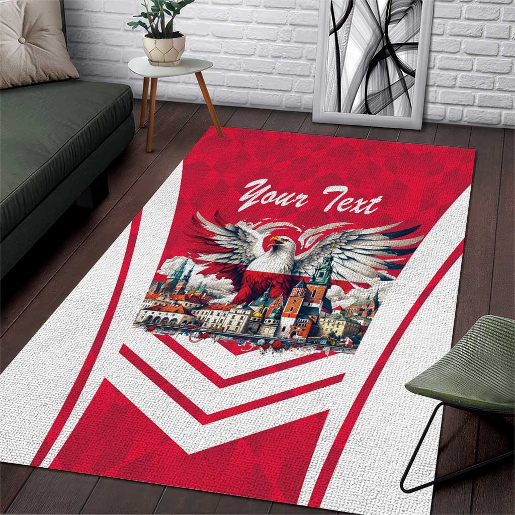 Personalized Poland White-Tailed Eagle Area Rug Poznan City Flag Style