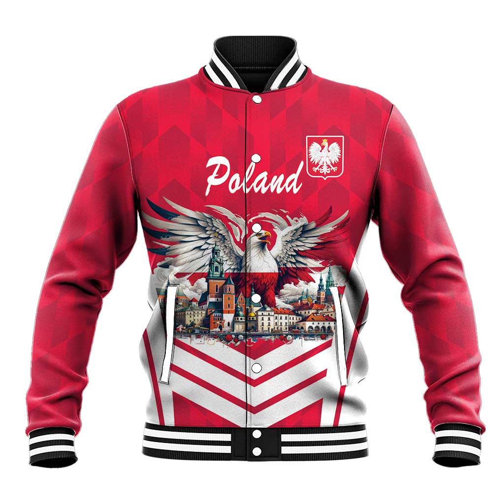 Personalized Poland White-Tailed Eagle Baseball Jacket Poznan City Flag Style - Wonder Print Shop