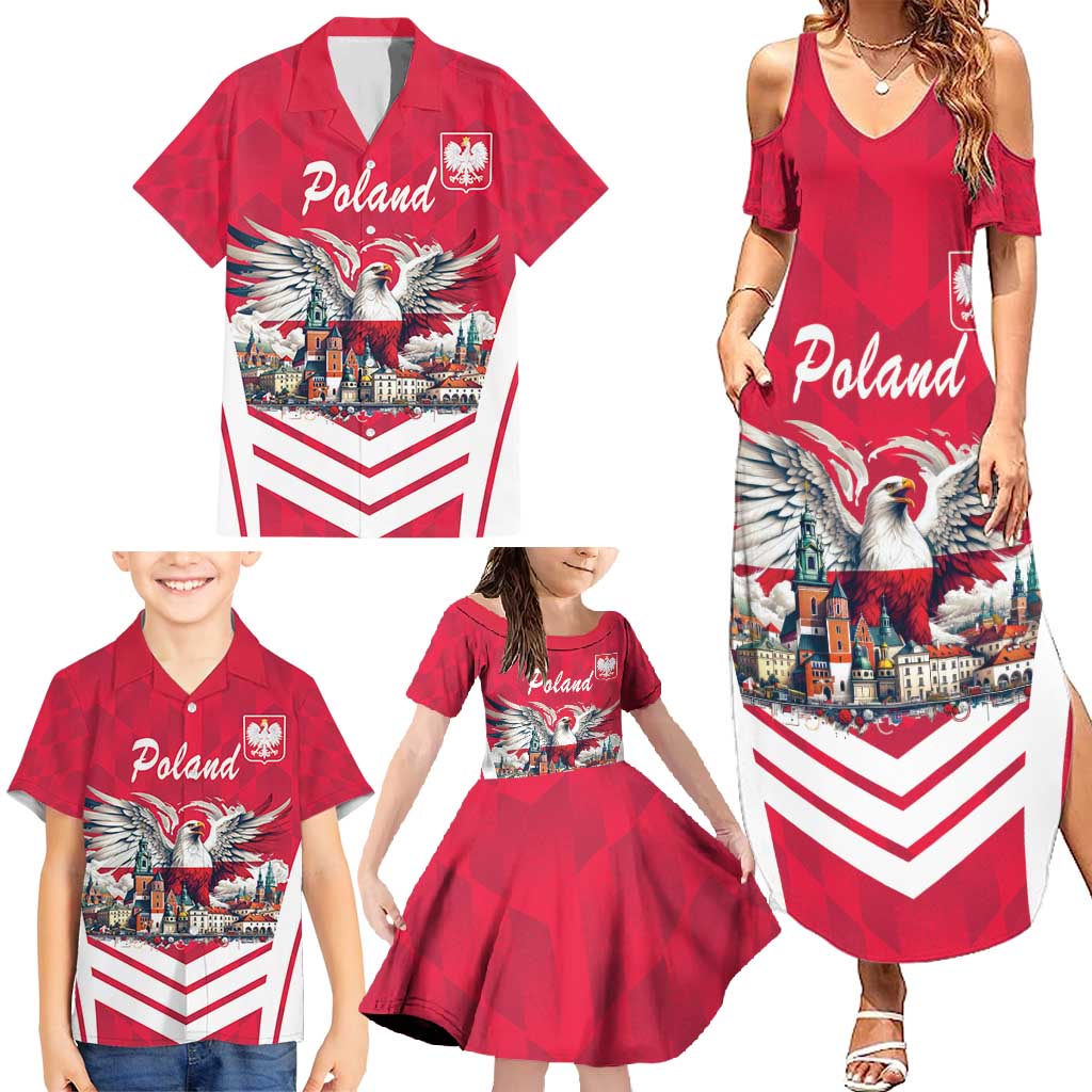 Personalized Poland White-Tailed Eagle Family Matching Summer Maxi Dress and Hawaiian Shirt Poznan City Flag Style - Wonder Print Shop