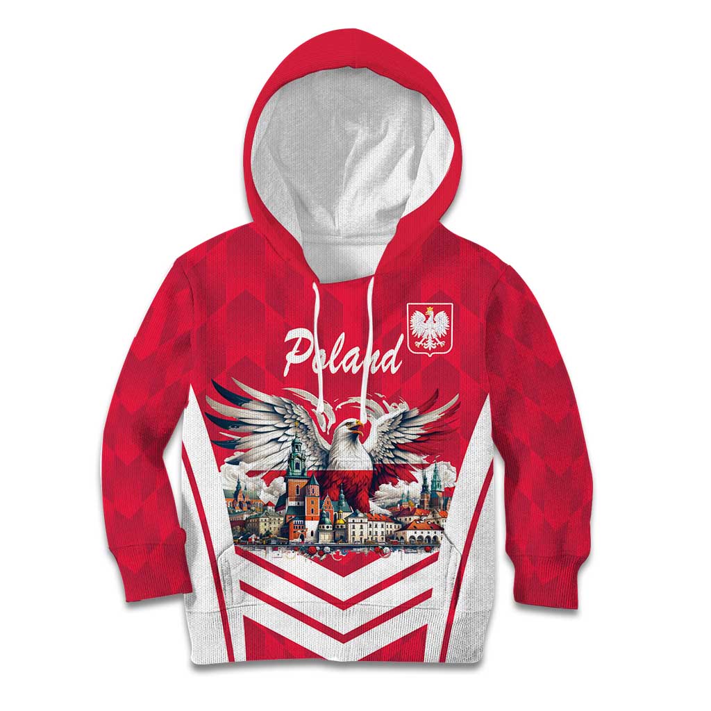 Personalized Poland White-Tailed Eagle Kid Hoodie Poznan City Flag Style - Wonder Print Shop